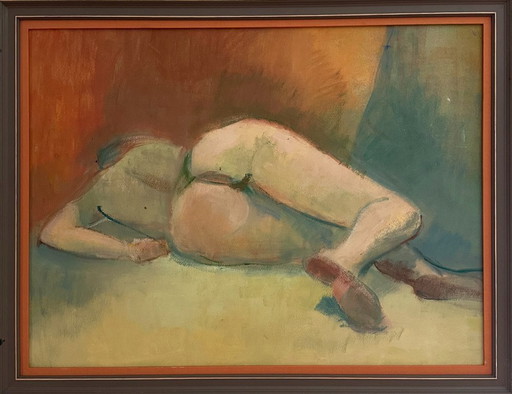 Original French figurative painting from the 1970s, signed Marais