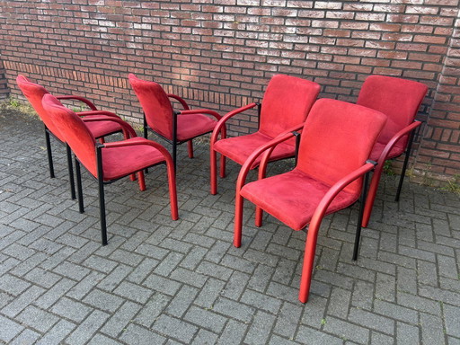 6x Leolux Cimaronne Dining Chairs Red