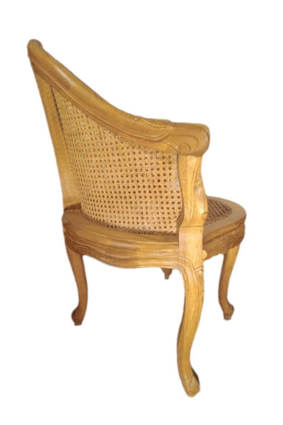 Cane office chair with central leg (also called a "couillard" chair), 89x68cm – Armchairs, Rattan, Wood (photo 3 of 10)