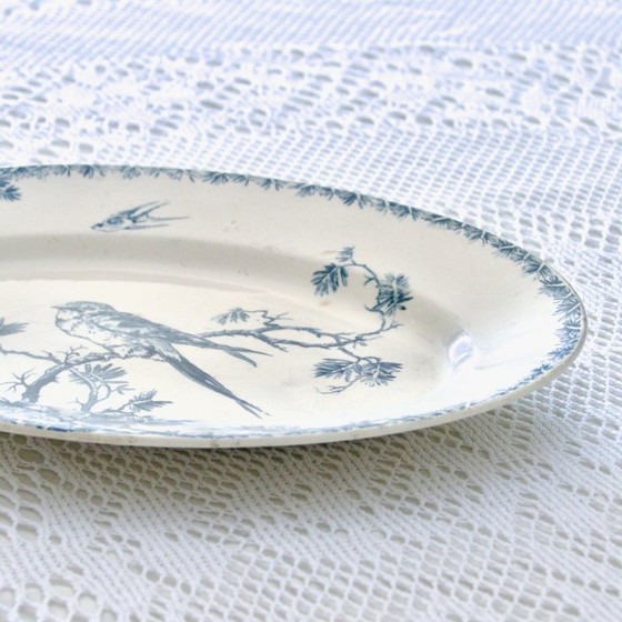 Image 1 of Große ovale Schale 19. Jahrhundert Gien Eisenerz "Provençal" Vögel Schwalben