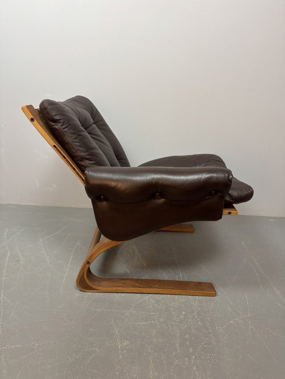 Image 1 of Sofá Kengu de tres plazas en cuero Rybo Rykken de diseño escandinavo de mediados de siglo, súper cómodo, década de 1960.