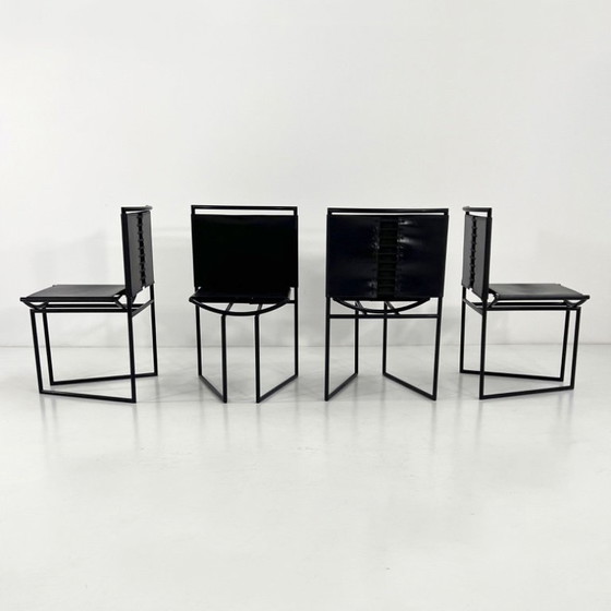 Image 1 of Set van 4 Model 91 stoelen in zwart leer, ontworpen door Mario Botta voor Alias, jaren 90.