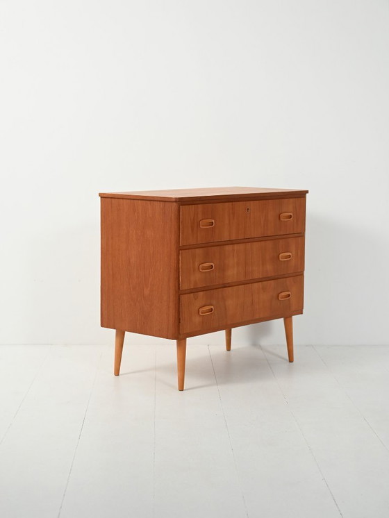 Image 1 of Scandinavian teak chest of drawers with oak details