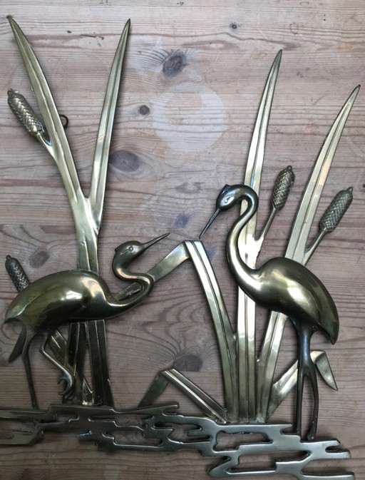 Grues en laiton / Milieu du siècle – wanddecoratie, Brass