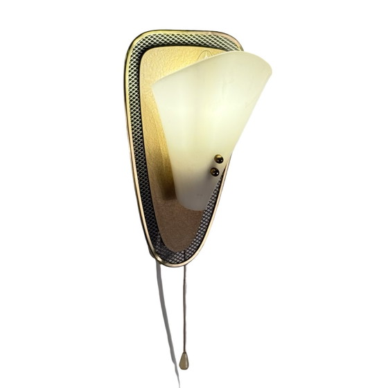 Image 1 of Atomic Age / Mid Century Modern - Lampada da comodino / da parete / applique - Ottone e rete