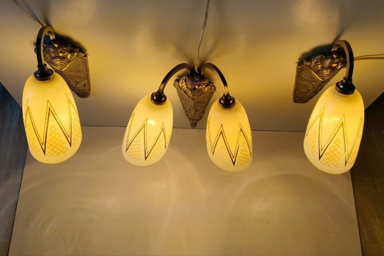 Art Deco Wall lights in bronze and glass - mid-20th century, Silver (photo 10 of 15)