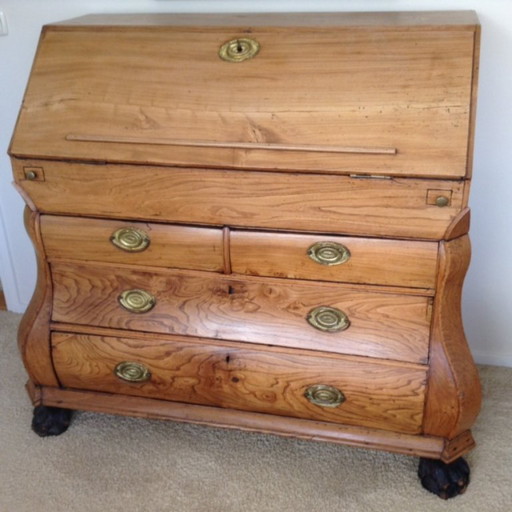 Antique elm Old Dutch desk , single curved