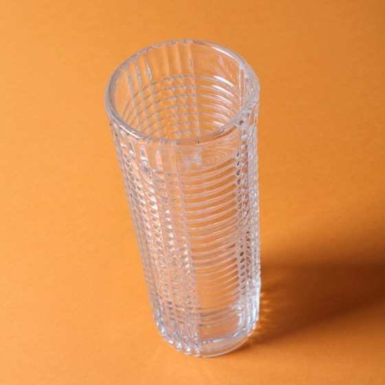 Image 1 of Mid-century Elegant Clear Pressed Glass Vintage Vase by Miloš Filip / Rosice / Czech Republic / 1957