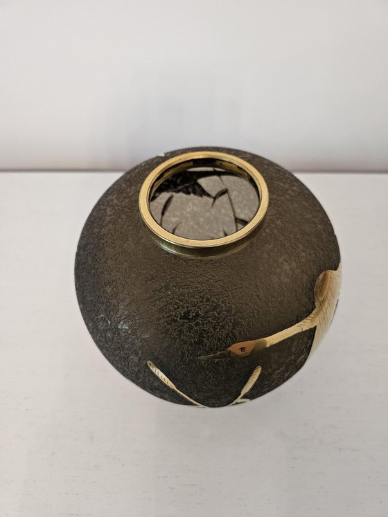 Vaso in vetro inciso dorato di Alfred Taube, Germania, anni '60 – Vasi, Gold (photo 7 of 11)