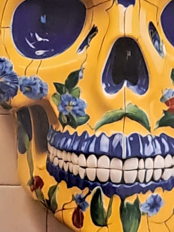 Image 1 of CABEZA MUERTA - Cráneo de Delft estilo cerámica - Impresión giclée sobre placa de aluminio