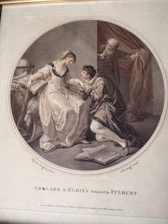 Image 1 of Antieke stippelgravure uit 1805 van Angelica Kauffman - Abelard & Eloisa