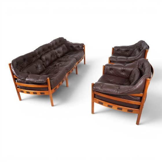 Woonkamerset Coja van Sven Ellekaer – 3-zitsbank en 2 fauteuils in bruin leer, 1960 – Wood, Leather (photo 11 of 20)
