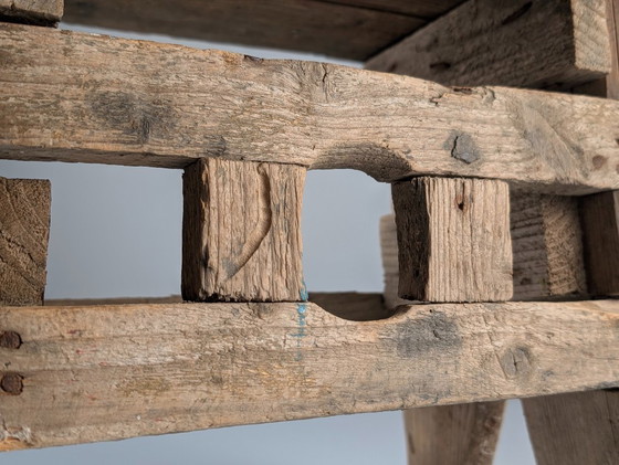 Image 1 of Antique Wood Stool, Wabi Sabi Style, Old Artisan Craftsmanship