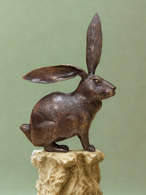 Scultura animale – Lepre / Coniglio in bronzo – 35 cm