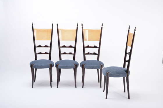 Image 1 of Set of Four Italian High Back Dining Chairs by Aldo Tura