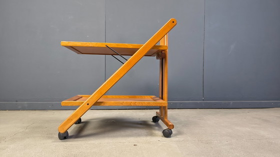 Image 1 of Chariot de service pliable en bois, style italien vintage, années 1980