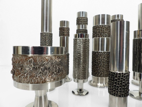 Image 1 of Set of 13 Brutalist Space Age steel vases – BMF, Germany, circa 1970