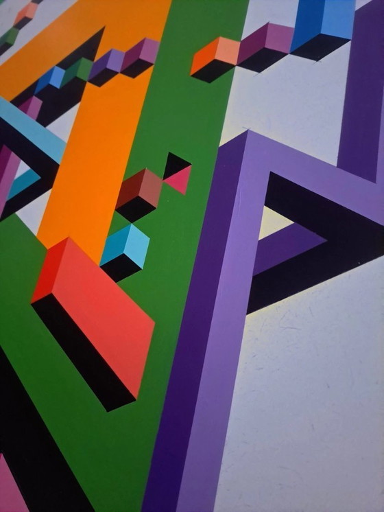 Image 1 of Modern abstract painting 'Complication 3' - Franklin van Dam - Acrylic on MDF - 93 x 81 cm