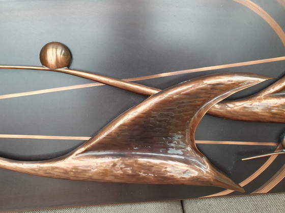 Handmade Vintage Wall Panel with Copper Relief Depicting Birds – Wall decoration, Wood (photo 3 of 5)