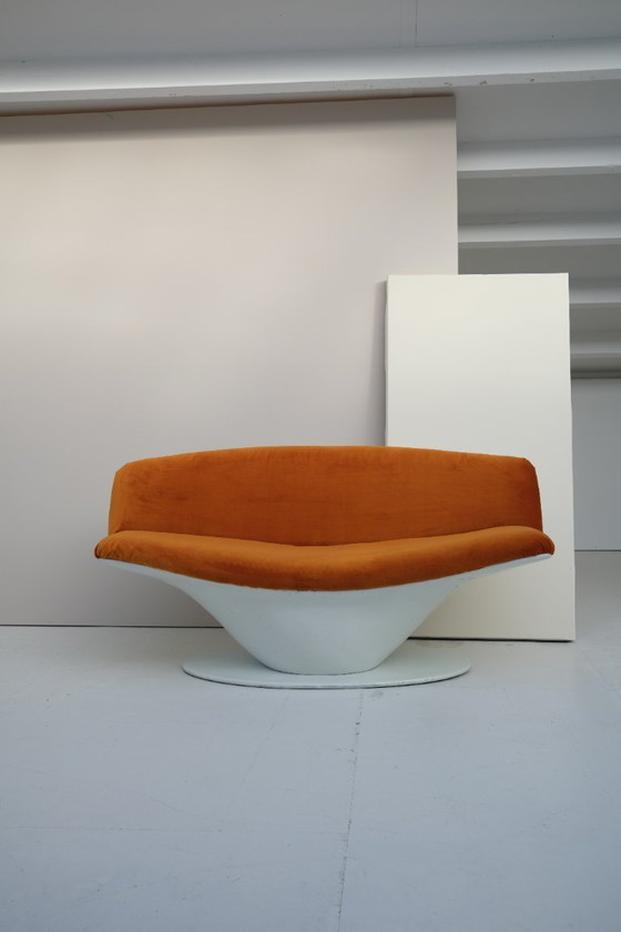 Image 1 of Space Age fiberglass sofa upholstered in orange velvet