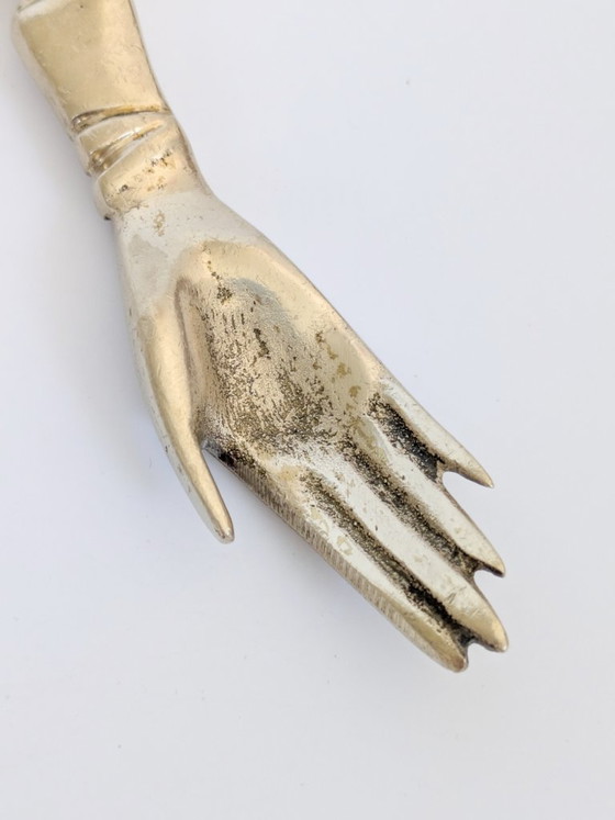 Image 1 of Vintage Brass Hand Bottle Opener Heart Victorian Figural Barware Curio