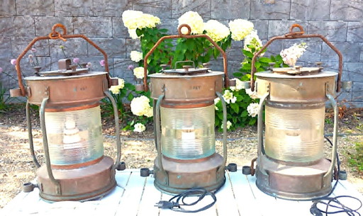 Ensemble de 3 feux de mouillage d'origine – Tavernier Oostende – Série numérotée 327/329/330 – vers 1940–1950 – hanglampen