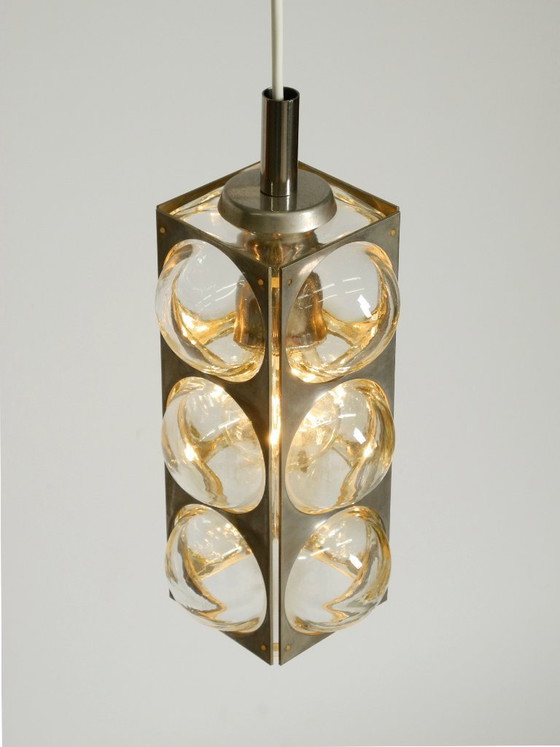 Image 1 of Beautiful 1960s Space Age pendant lamp by Temde, made of glass and nickel-plated metal