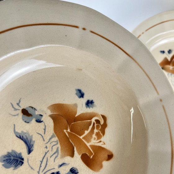 Set van 6 Sarreguemines soepborden met bloemmotief, eerste helft van de 20e eeuw. – Servies, Ceramic, Vintage (photo 6 of 14)