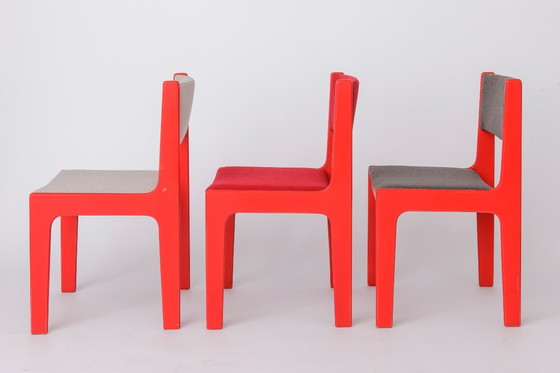 Image 1 of Vintage Casala eetkamerstoelen set van 5, jaren 50, Duitse beukenhouten stoelen, gerestaureerde rode lak, mid-century modern