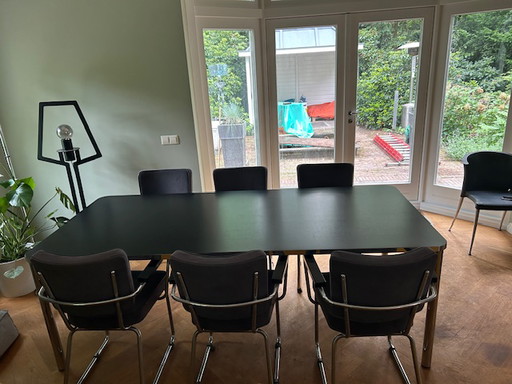 Tafel 220x100 met 6 Dutch originals Gispen 352 eettafelstoelen 