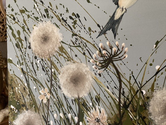 Image 1 of Hand-Painted Painting Dandelion Field By J&S