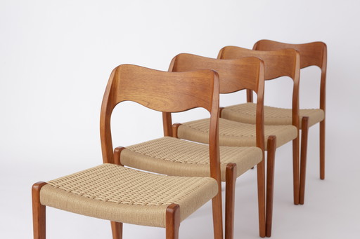 Set van 4 Teakhouten Eetkamerstoelen van Niels Otto Møller - Model 71, Deens Mid Century Ontwerp