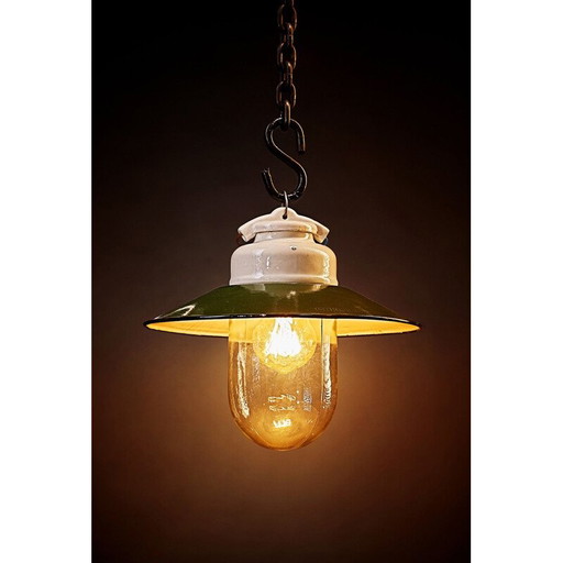 Lampada a sospensione in porcellana industriale vintage