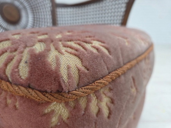 Image 1 of Poltrona danese, anni '50, velluto rosa salmone, rete metallica.