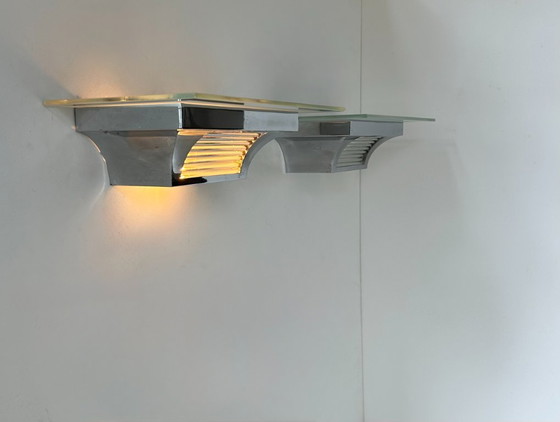 Image 1 of Coppia di applique moderniste Henri Petitot, ottone cromato, Francia, 1930