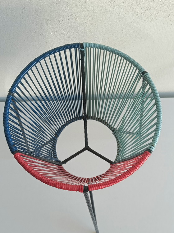 Image 1 of Vintage driekleurige metalen plantenstandaard/plantenbak in mid-century stijl