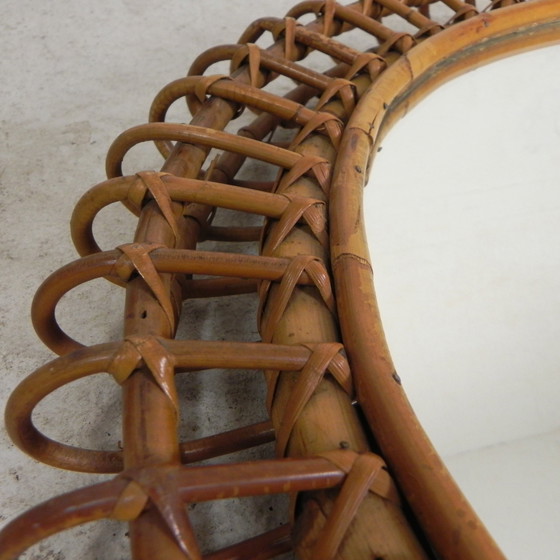 Image 1 of Ronde Vintage Spiegel Met Bamboe Rand in de Stijl van Franco Albini