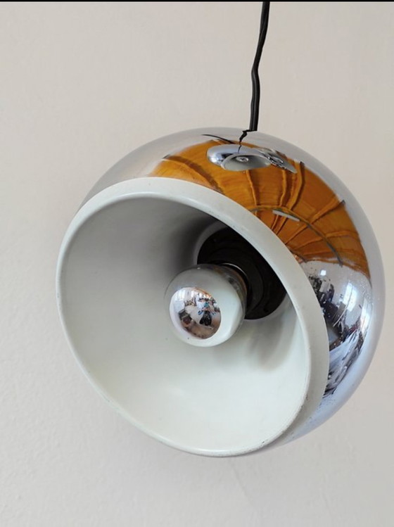 Image 1 of Vintage hanglamp, verchroomd metaal, origineel uit de jaren 70.