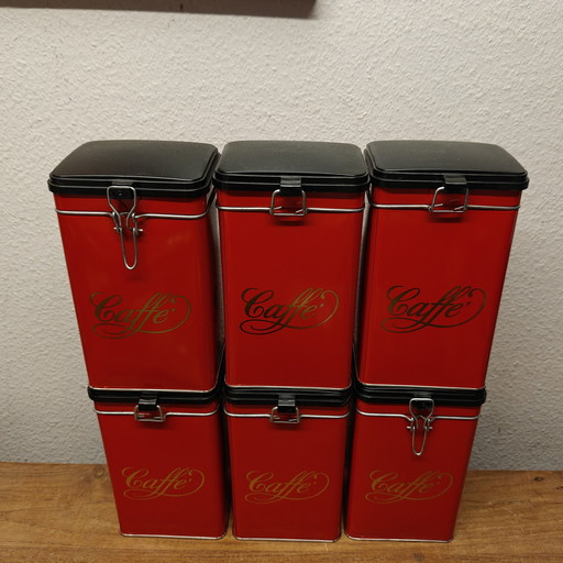 Set di 6 barattoli di caffè vintage "Caffé" mai usati.