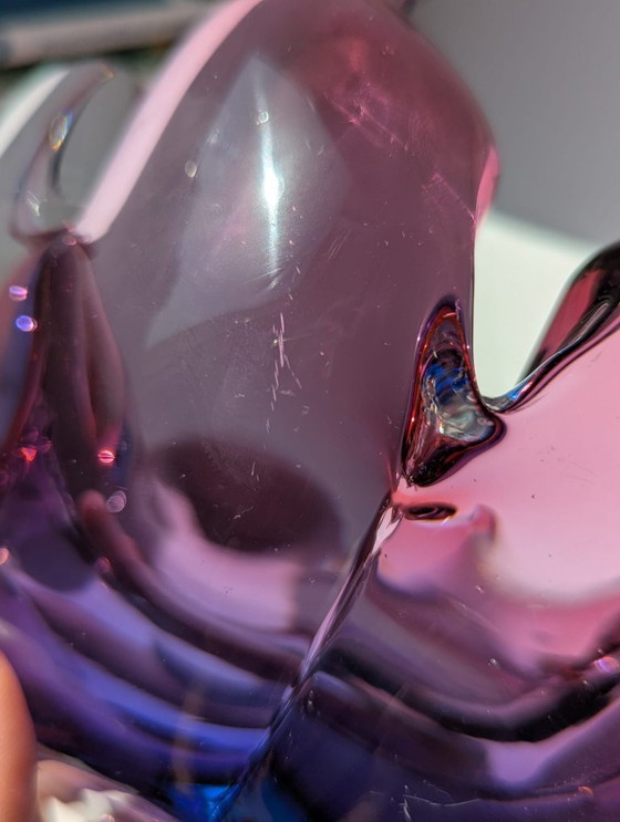 Image 1 of Grote asbak/zak tulp, paars en blauw, Murano Sommerso glas, Italië, 1970