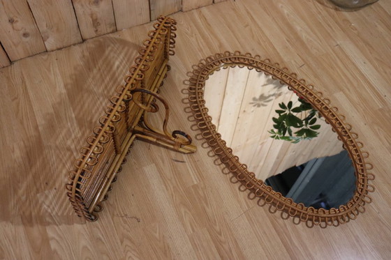 Image 1 of Miroir & sellette rotin Franco Albini