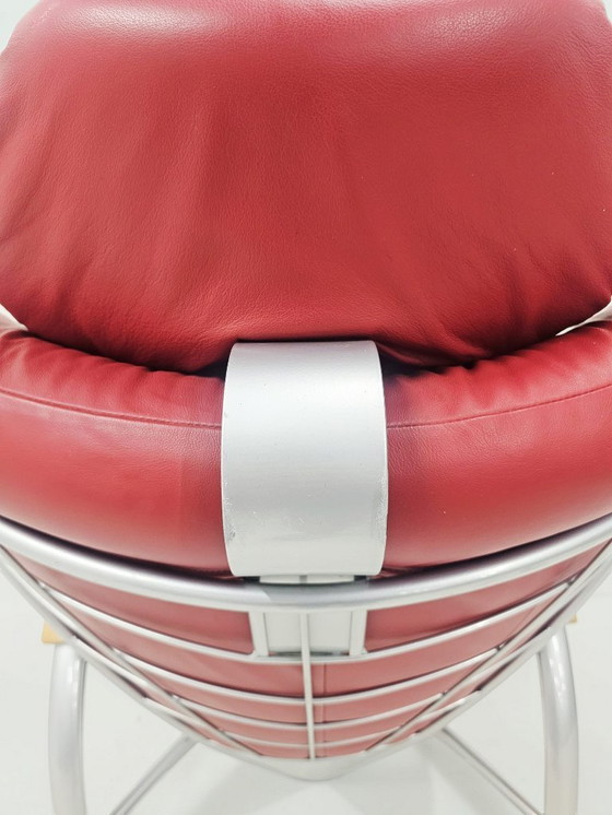 Image 1 of Rara poltrona reclinabile Bonaldo "Skipper" in pelle rossa, design postmoderno italiano