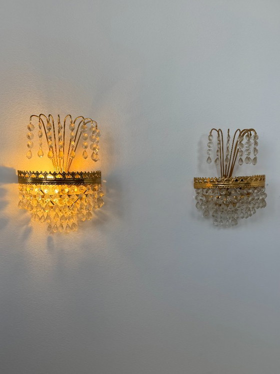 Image 1 of Paire d'appliques murales vintage, verre et laiton, Suède 1970