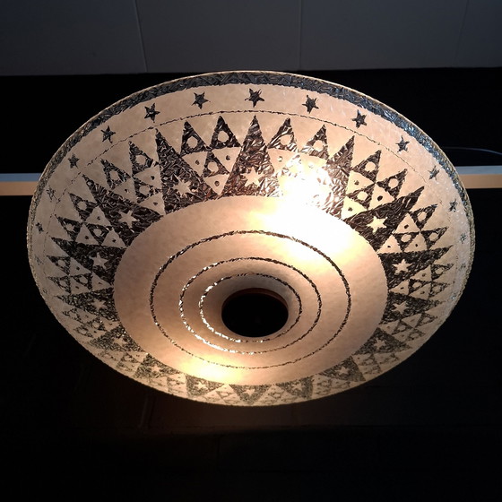 Vintage bowl ceiling light 50s glass/teak – Wood (photo 3 of 8)