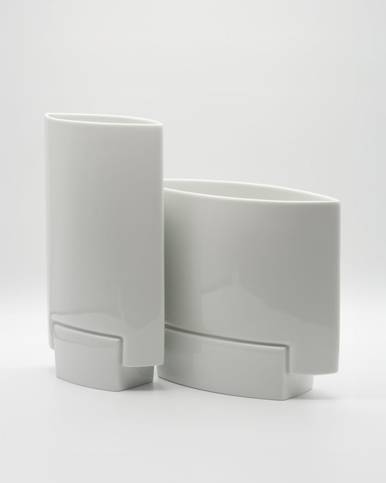 Image 1 of Vintage Rosenthal Porcelain XL Vase Duo Michael Boehm DEBUT 1980s Elegance Chic