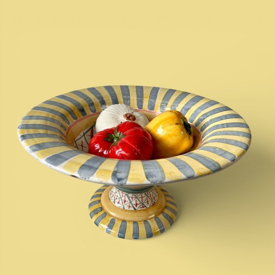Image 1 of Ceramic fruit bowl on foot by MacKenzie Childs, USA 1990s