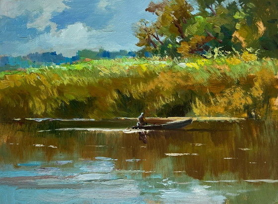 Image 1 of Original Oil Painting Summer Coastal Landscape Enjoying the natural silence