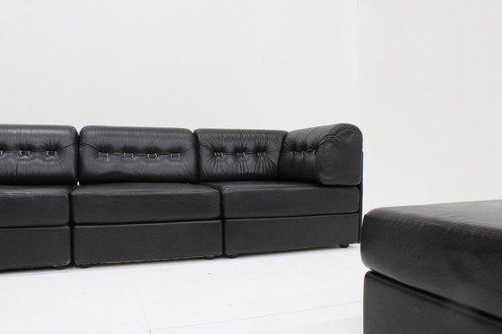 Image 1 of Divano angolare modulare vintage in pelle nera anni '70