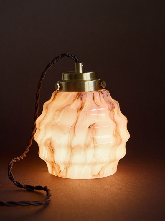 Image 1 of Art Deco roze marmeren draagbare lamp