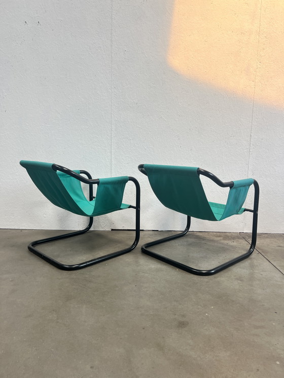Image 1 of Zwei dänische Vintage-Sessel, Xcol, schwarzer Stahl mit grünem Stoff, 1980er Jahre